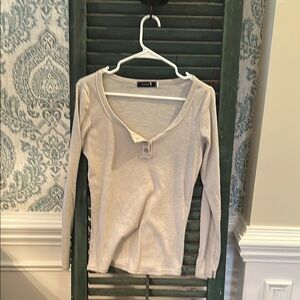 Tan Fitted Buttoned Blouse with Cream Accents